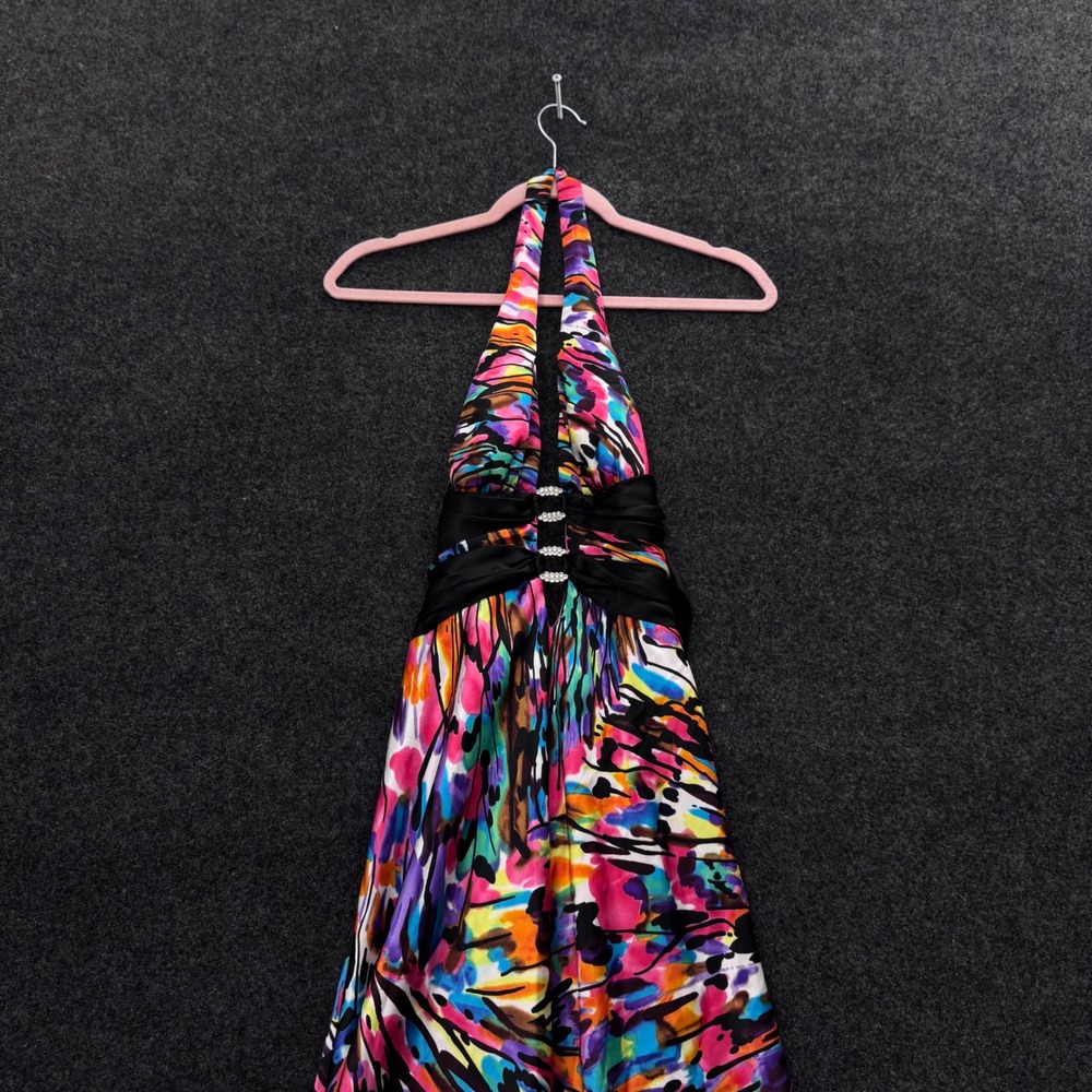 Beata Studio Los Angeles Multi-Color Abstract Halter Maxi Dress Rhinestone Small